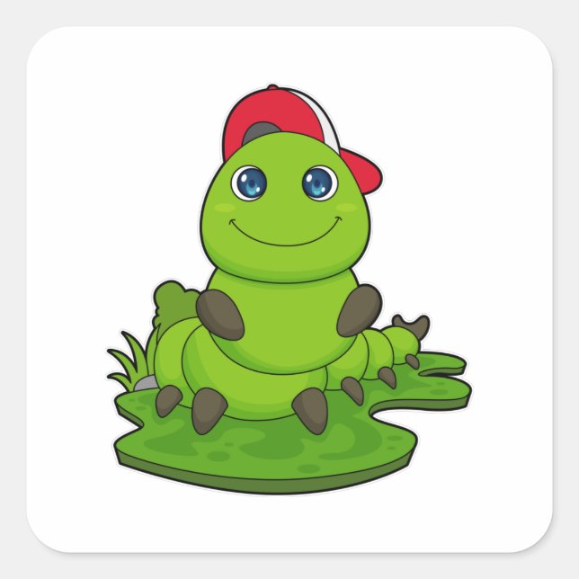 Sticker Carré Caterpillar avec Casquette (Devant)