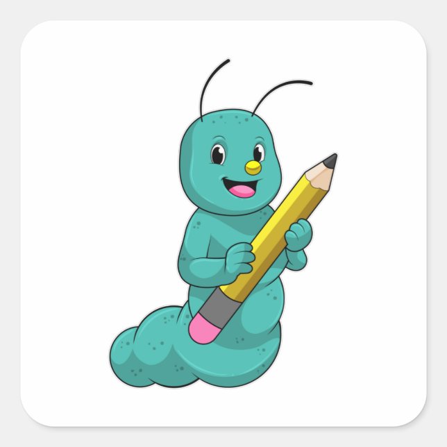 Sticker Carré Caterpillar avec crayon (Devant)