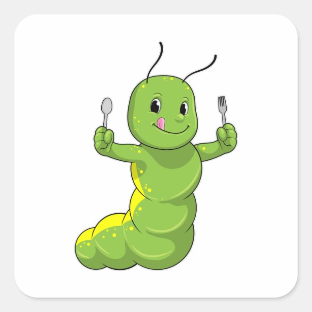 Sticker Carré Caterpillar avec cuillère et fourche (Devant)