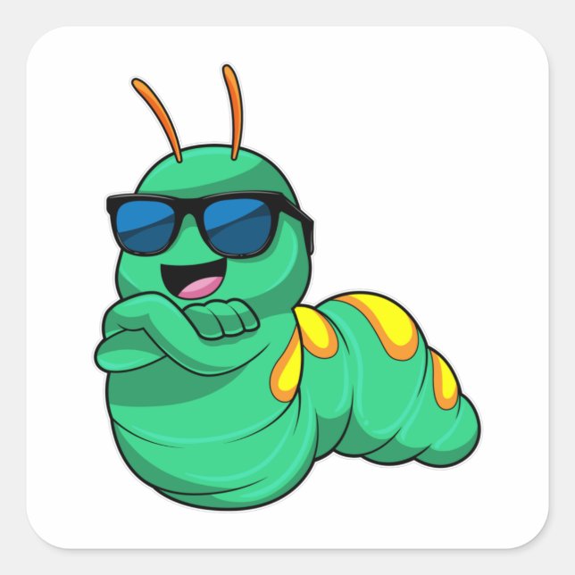 Sticker Carré Caterpillar avec lunettes de soleil (Devant)