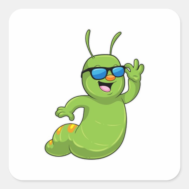 Sticker Carré Caterpillar avec lunettes de soleil (Devant)