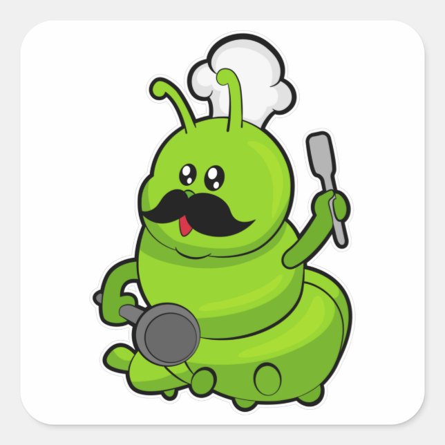 Sticker Carré Caterpillar comme cuisinière avec Moustache (Devant)