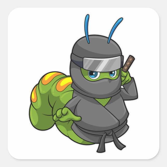 Sticker Carré Caterpillar comme Ninja avec épée (Devant)