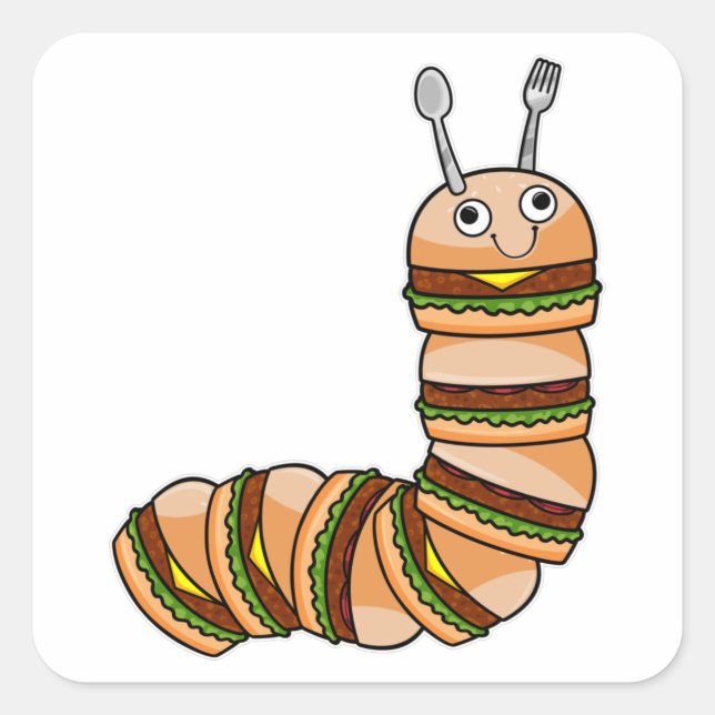 Sticker Carré Caterpillar en Cheeseburger avec boeuf & salade (Devant)