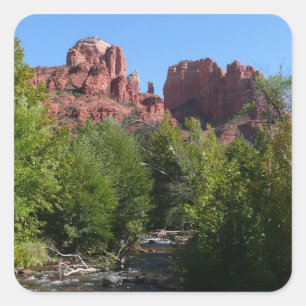Sticker Carré Cathedral Rock and Stream à Sedona Arizona