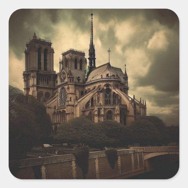 Sticker Carré Cathédrale Notre-Dame Spier, Paris France (Devant)