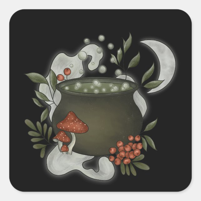 Sticker Carré Cauldron magique avec potion de Rowan (Devant)