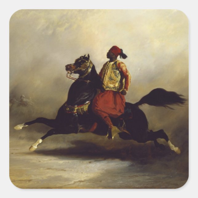 Sticker Carré Cavalier de Nubian au galop (Devant)