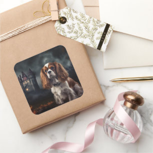Sticker Carré Cavalier King Charles Spaniel Halloween Épouvantab