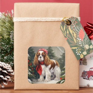 Sticker Carré Cavalier King Charles Spaniel Noël Chien