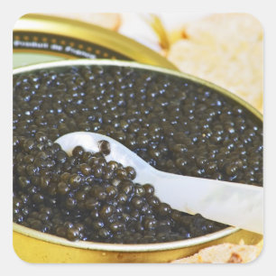 Sticker Carré Caviar noir et une cuillère en nacre pour