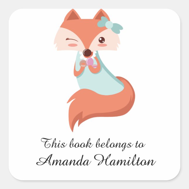 Sticker Carré Ce livre appartient à Cute Funny Little Fox (Devant)