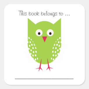 Sticker Carré Ce livre appartient à… (le hibou vert)