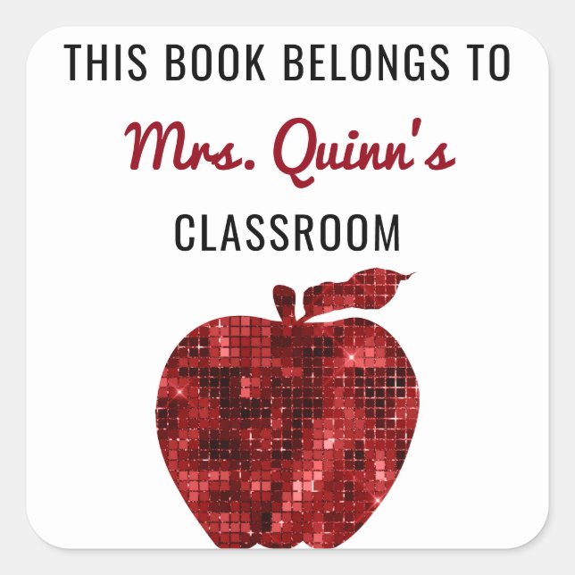Sticker Carré Ce Livre Appartient À Teacher Personnalisé Apple (Devant)