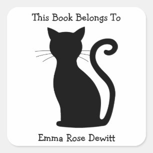 Sticker Carré Ce Livre Appartient Au Chat Noir Silhouette Cute
