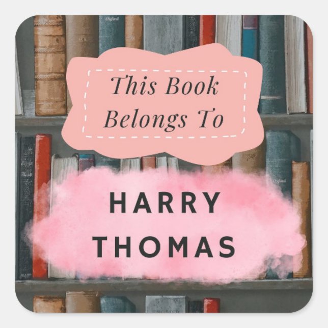 Sticker Carré "Ce livre appartient aux filles" avec une biblioth (Devant)