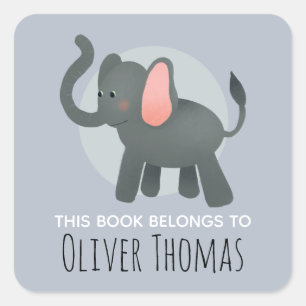 Sticker Carré 'Ce Livre Appartient' Jungle Elephant Kids Boplate