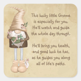 Sticker Carré Ce petit Gnome porte chance et santé