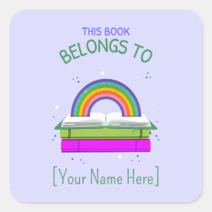 Sticker Carré Cela appartient à Bookplaques Rainbow Book Étiquet
