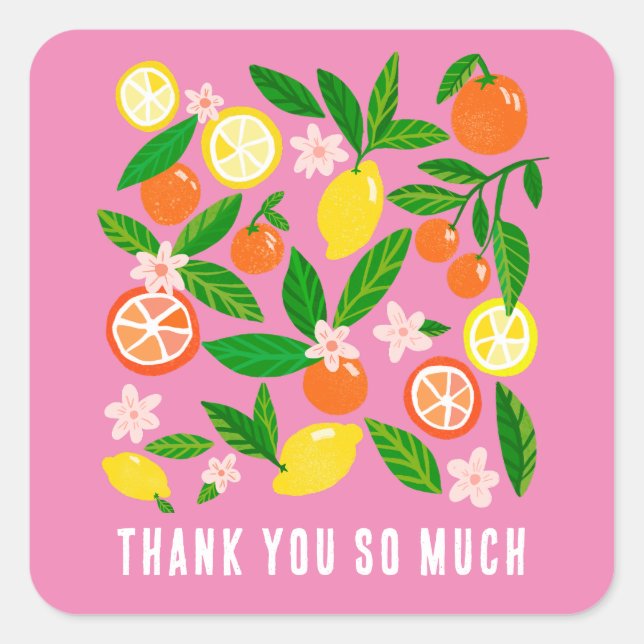 Sticker Carré Célébration Citrus BABY SHOWER personnalisé Merci (Devant)