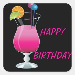 Sticker Carré Célébration Cocktail rose Joyeux Anniversaire Carr