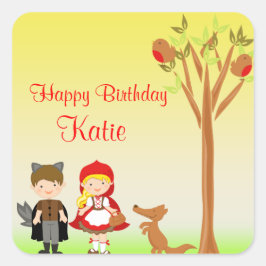 Sticker Carré Célébration d'anniversaire de Little Riding Hood