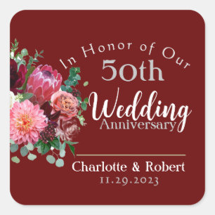 Sticker Carré Célébration de mariage de couple personnalisée rou