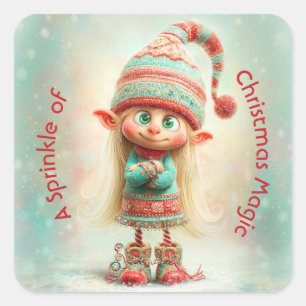 Sticker Carré Célébration des Elfes du Pôle Nord   Magie de Noël