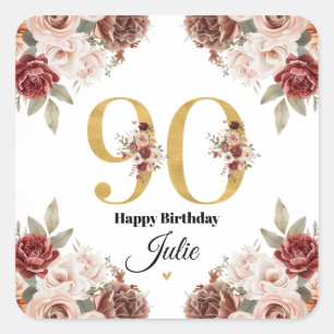 Sticker Carré Célébration personnalisée d'anniversaire 90 ans or