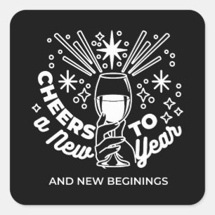 Sticker Carré Célébrer les nouveaux débuts Vin Verre Illustratio
