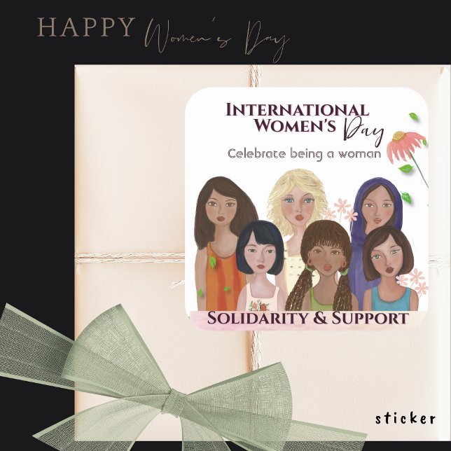 Sticker Carré Célébrez les portraits de la Journée des Femmes ( Celebrate Women's Day Portraits Square Sticker)