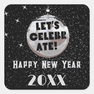 Sticker Carré Célébrons NYE Disco Ball Black