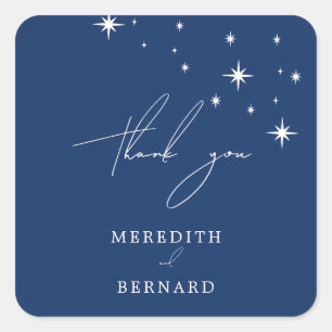 Sticker Carré Céleste Élégant Bleu Mariage Remerciement Favori