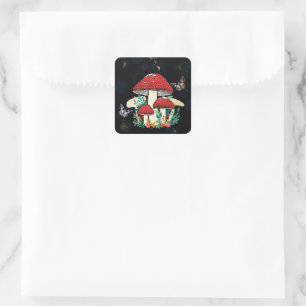 Sticker Carré Céleste Lune Boho Champignons magiques