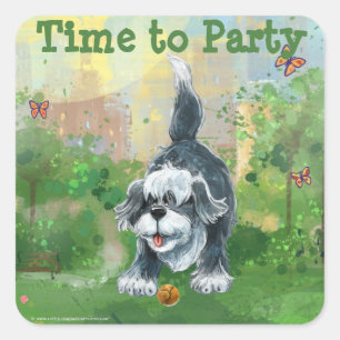 Sticker Carré Centre Shaggy Sheep Chien
