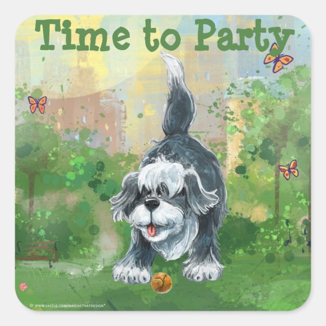 Sticker Carré Centre Shaggy Sheep Chien (Devant)