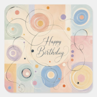 Sticker Carré Cercles et tourbillons pastel abstrait moderne