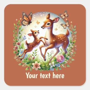 Sticker Carré Cerf bébé maman unisexe personnalisable découpé