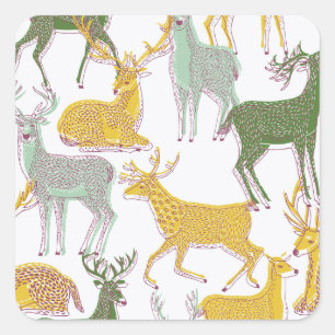 Sticker Carré Cerfs géométriques : Illustration Motif traditionn