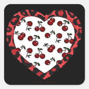 Sticker Carré Cerises RAB Imprimé Léopard Cœur Rockabilly