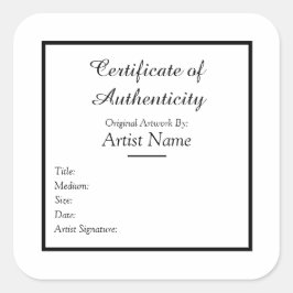 Sticker Carré Certificat d'authenticité adhésif pour l'art