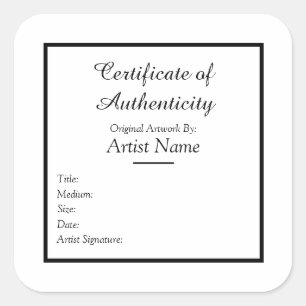 Sticker Carré Certificat d'authenticité adhésif pour l'art