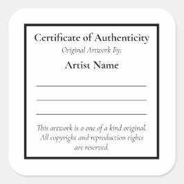Sticker Carré Certificat d'authenticité personnalisable