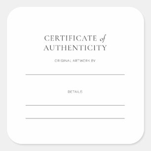 Sticker Carré Certificat d'authenticité pour l'oeuvre