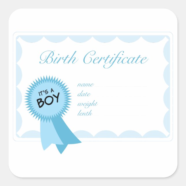 Sticker Carré Certificat de naissance de garçon (Devant)