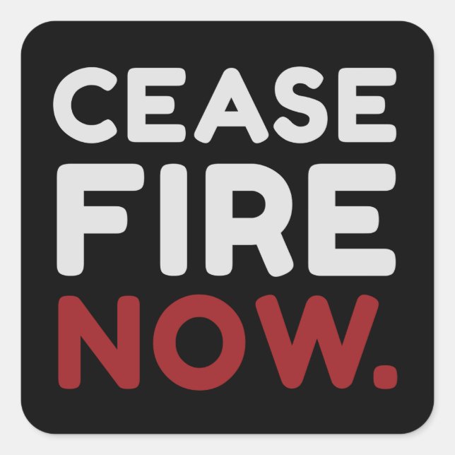 Sticker Carré Cessez le feu maintenant, noir (Devant)