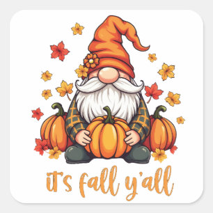 Sticker Carré C'est Automne Y'all Gnomes Citrouille Automne Than