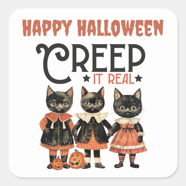 Sticker Carré C'est effrayant, Funny Cats Halloween (Devant)