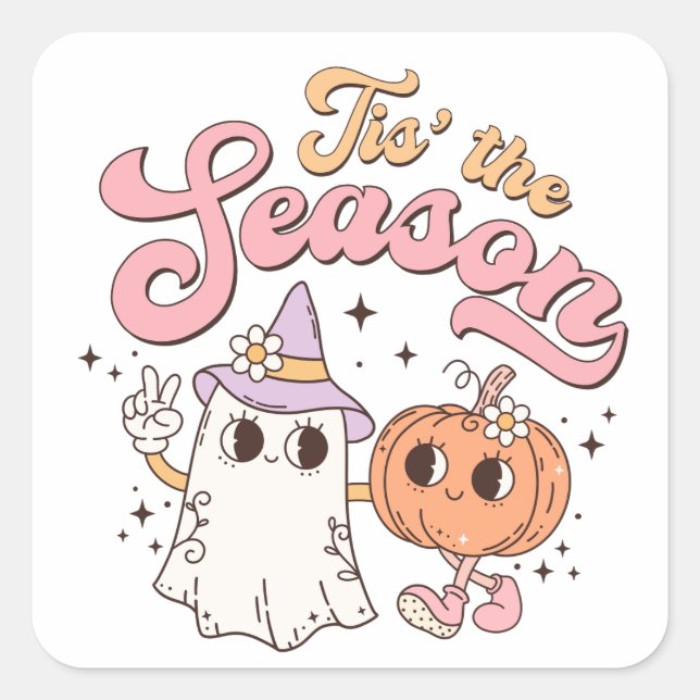 Sticker Carré C'est la saison drôle Halloween Citrouille et fant (Devant)