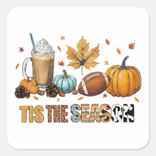 Sticker Carré C'est la saison Herbstzeit mit Football und Kaffee